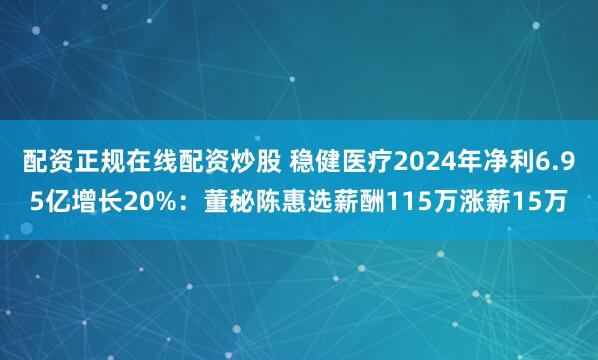 配资正规在线配资炒股 稳健医疗2024年净利6.95亿增长20%：董秘陈惠选薪酬115万涨薪15万