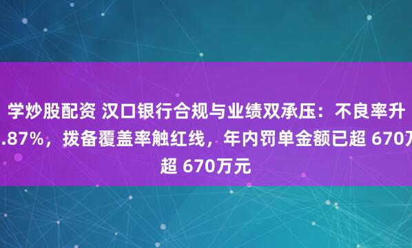 学炒股配资 汉口银行合规与业绩双承压：不良率升至2.87%，拨备覆盖率触红线，年内罚单金额已超 670万元